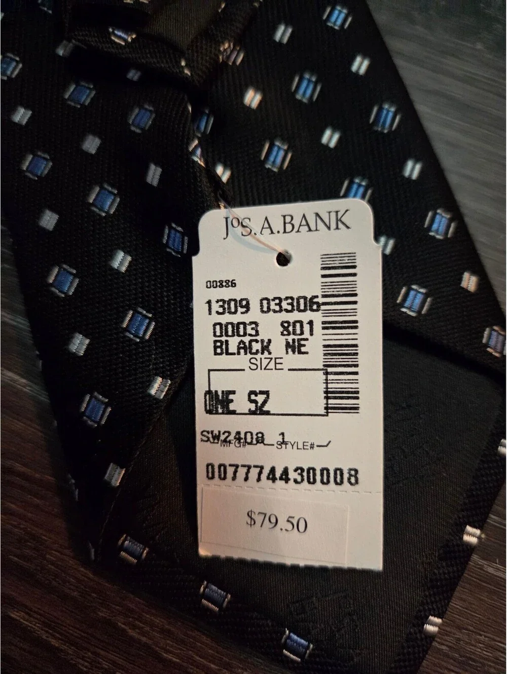 NWT Jos A Bank Executive Collection Silk Tie Black Blue Geometric Made USA $79